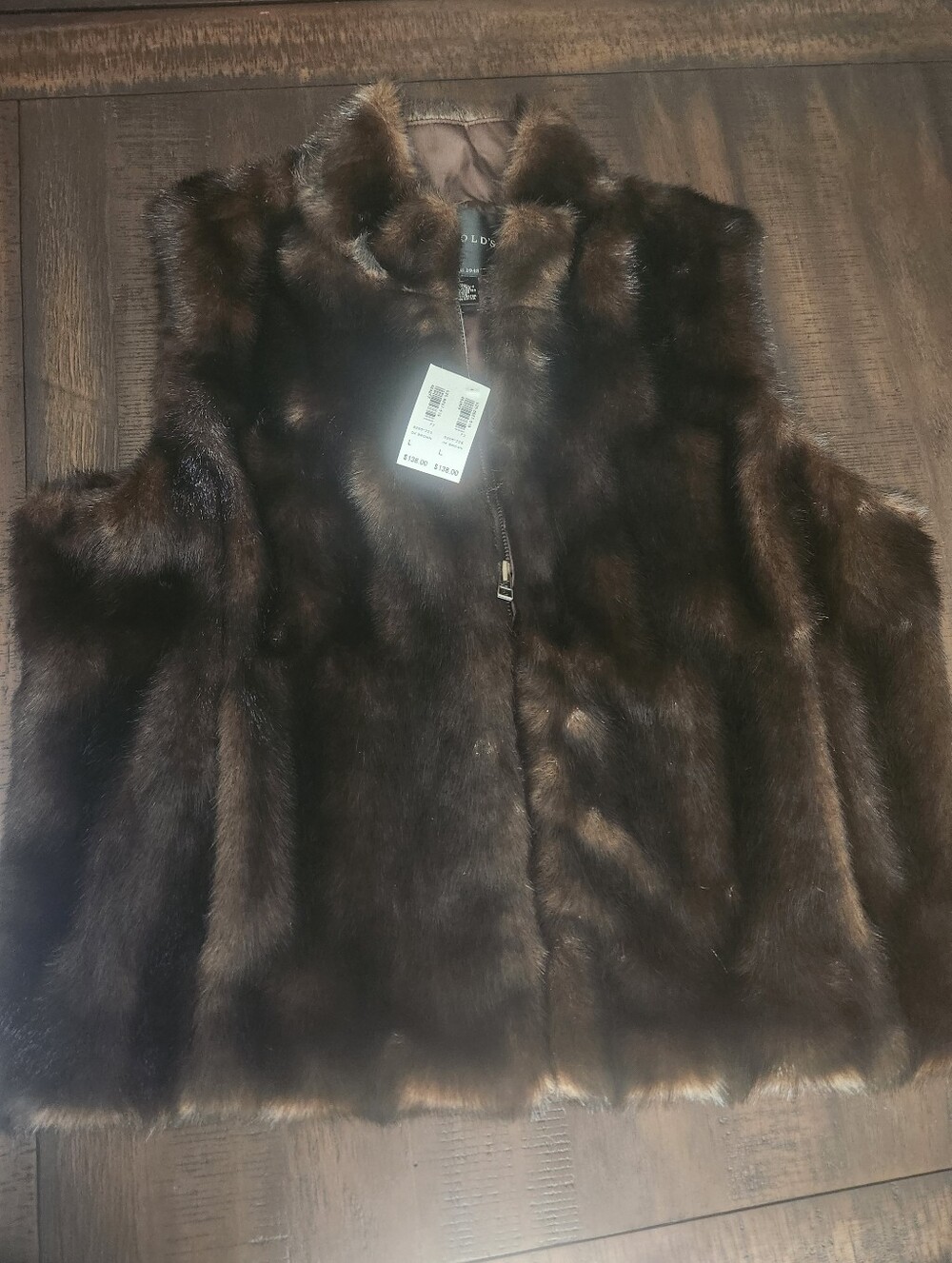 NWT Harold's Faux Fur Dark Brown Sleeveless Vest XL